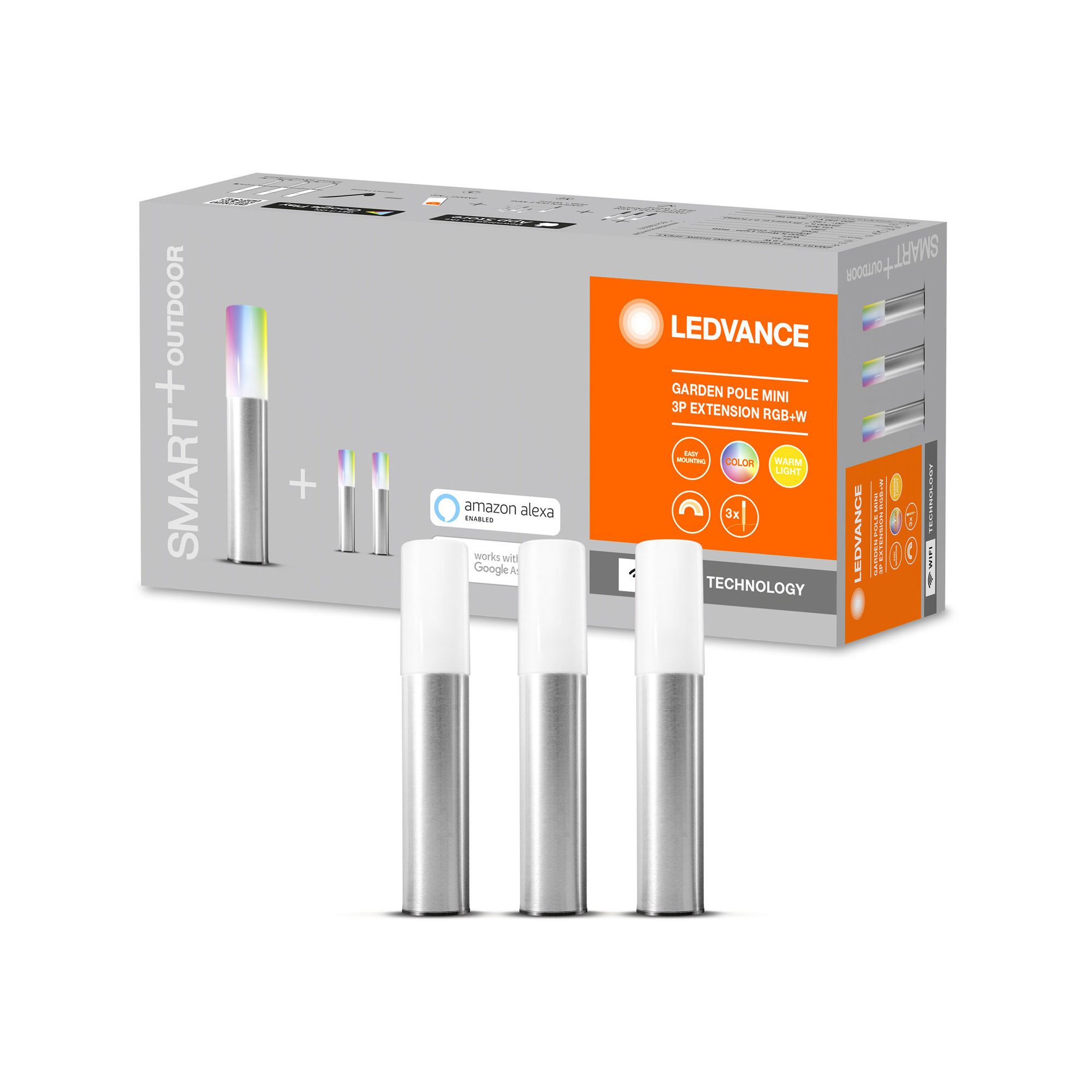 Lumini de grădină cu LED-uri LEDVANCE SMART+ WiFi RGBW Extensie stâlp de grădină Mini 3 bucăți IP65 argintiu 45lm