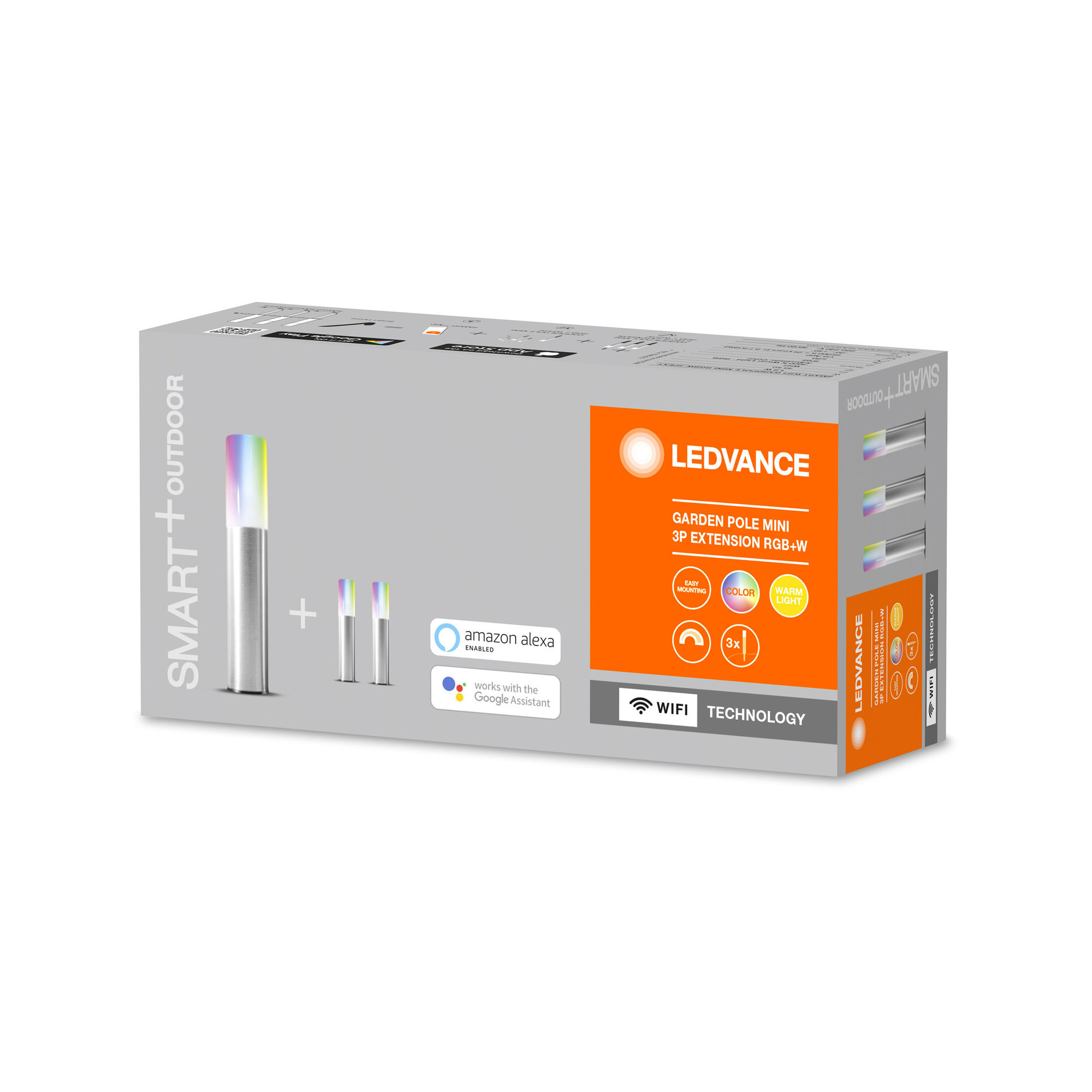 Lumini de grădină cu LED-uri LEDVANCE SMART+ WiFi RGBW Extensie stâlp de grădină Mini 3 bucăți IP65 argintiu 45lm